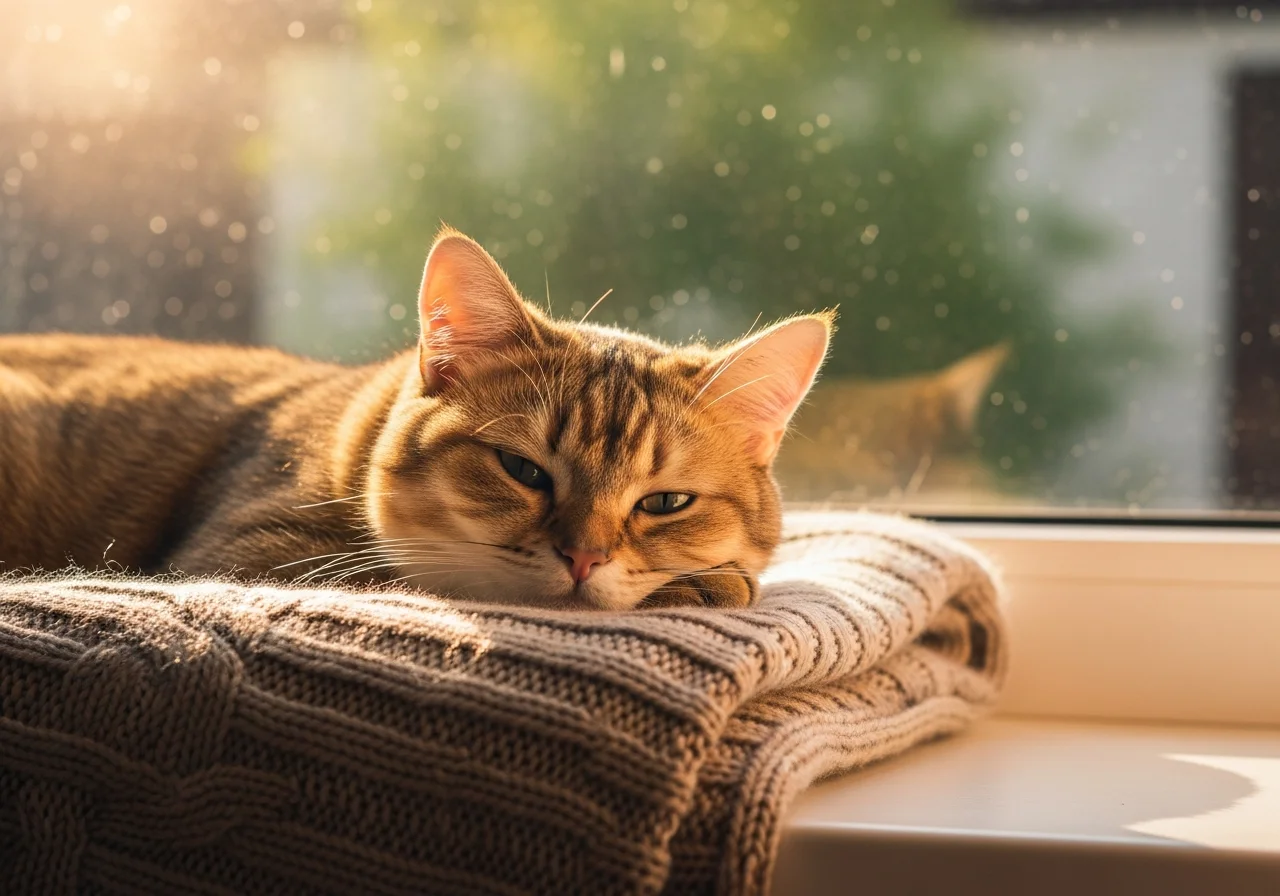 Ruhende Katze im warmen Nachmittagslicht